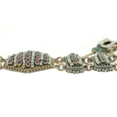 Arts & Crafts Hungarian Sterling Pink Sapphire & Pearl Bracelet