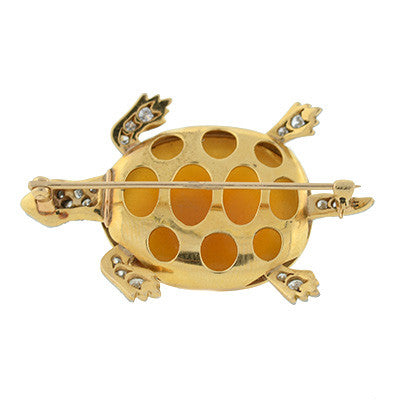 Edwardian 14kt & Platinum Tortoise Shell Turtle Pin