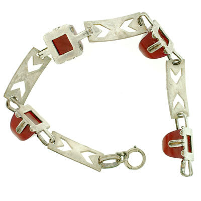 Art Deco Sterling Enamel & Carnelian Bracelet