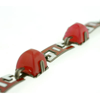 Art Deco Sterling Carnelian & Enamel Bracelet