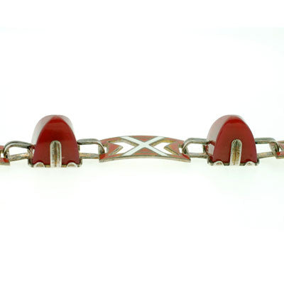 Art Deco Sterling Enamel & Carnelian Bracelet