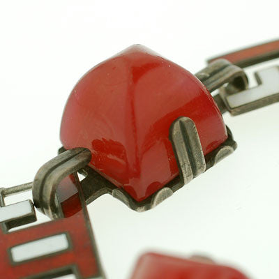 Art Deco Sterling Carnelian & Enamel Bracelet