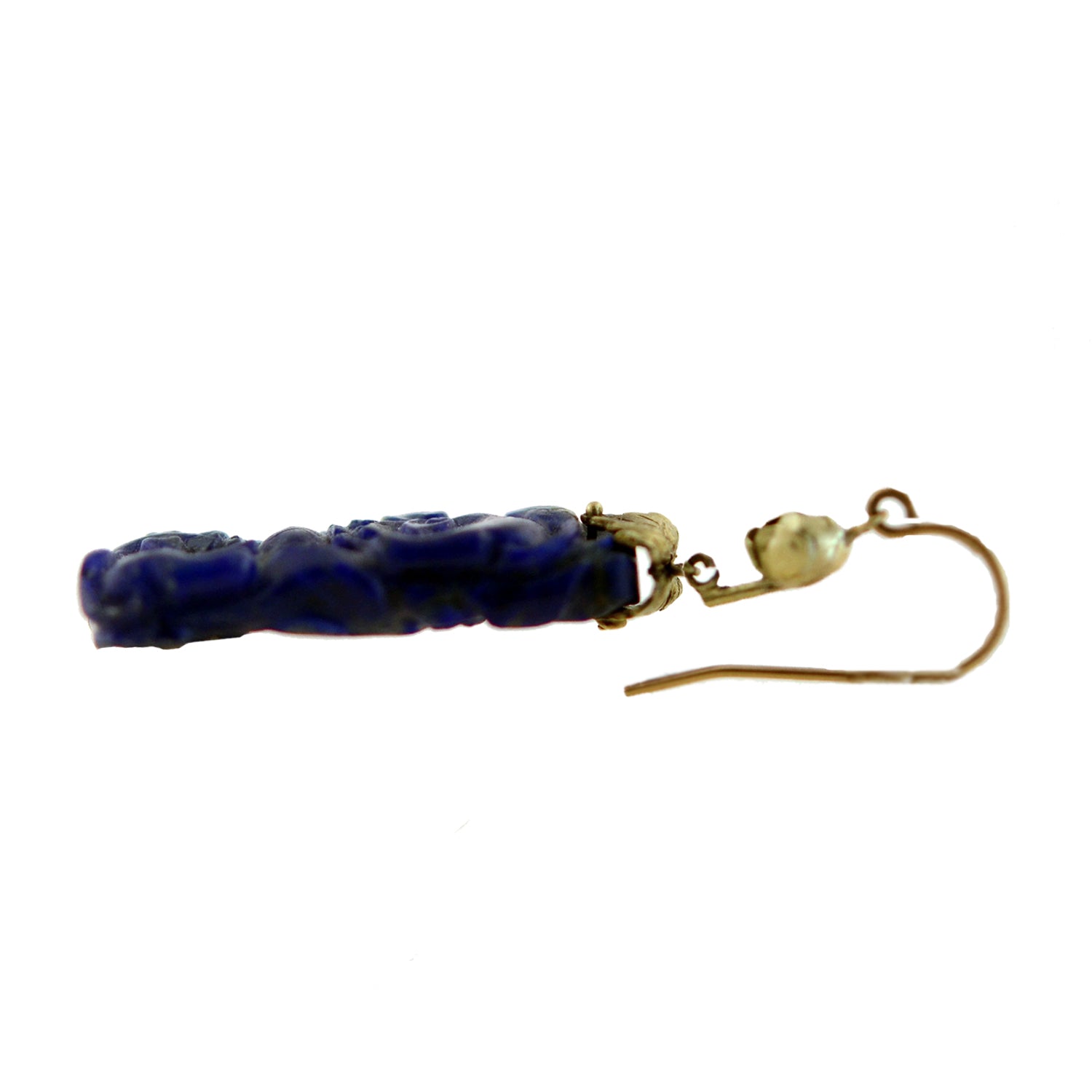 Late Art Deco Chinese 14kt Carved Sodalite Earrings