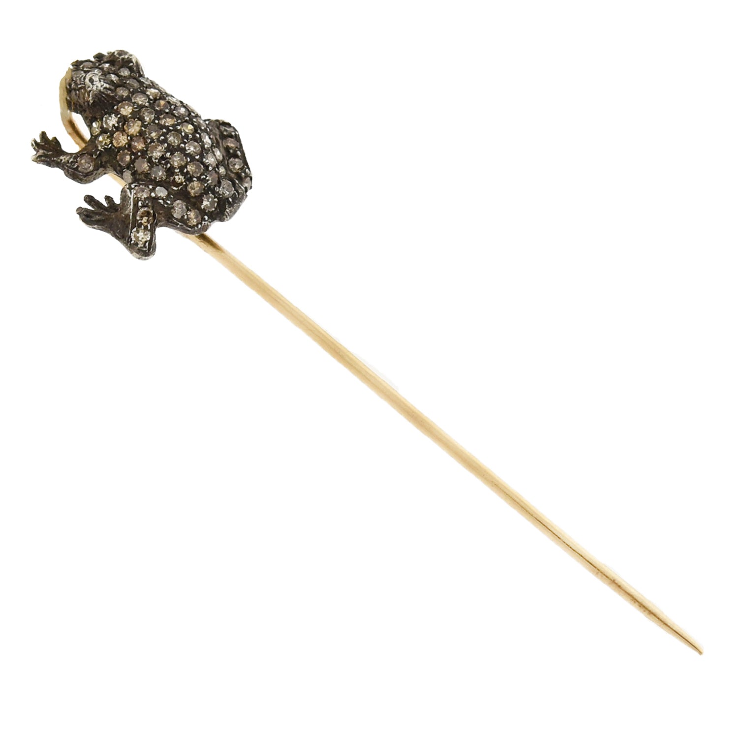 Victorian 15kt/Sterling Diamond Frog Stick Pin