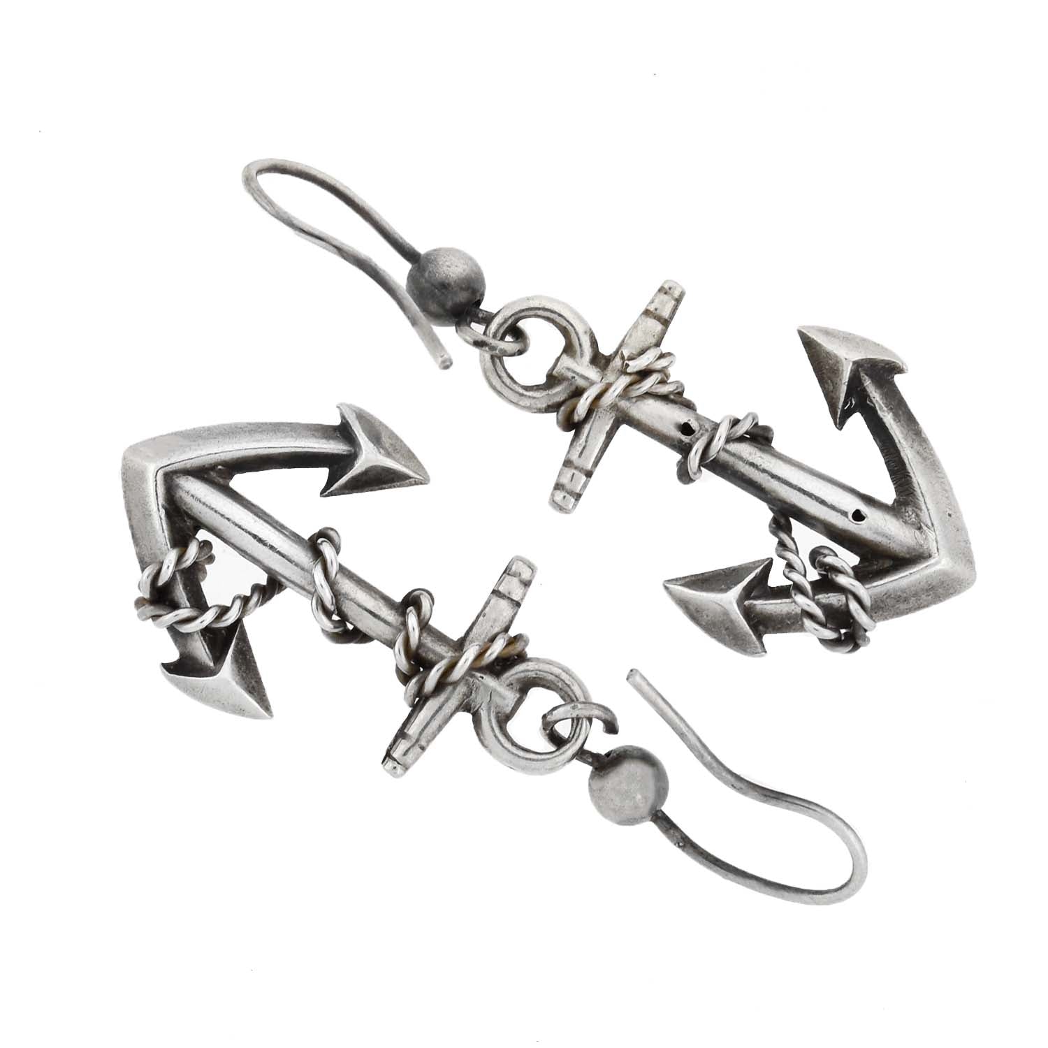 Victorian Sterling Silver Anchor Link Dangling Earrings